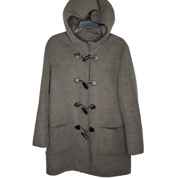 J Jill Wool Angora Toggle Buttons Gray Tan Coat Size Small Pockets Hood‎ - Picture 1 of 6
